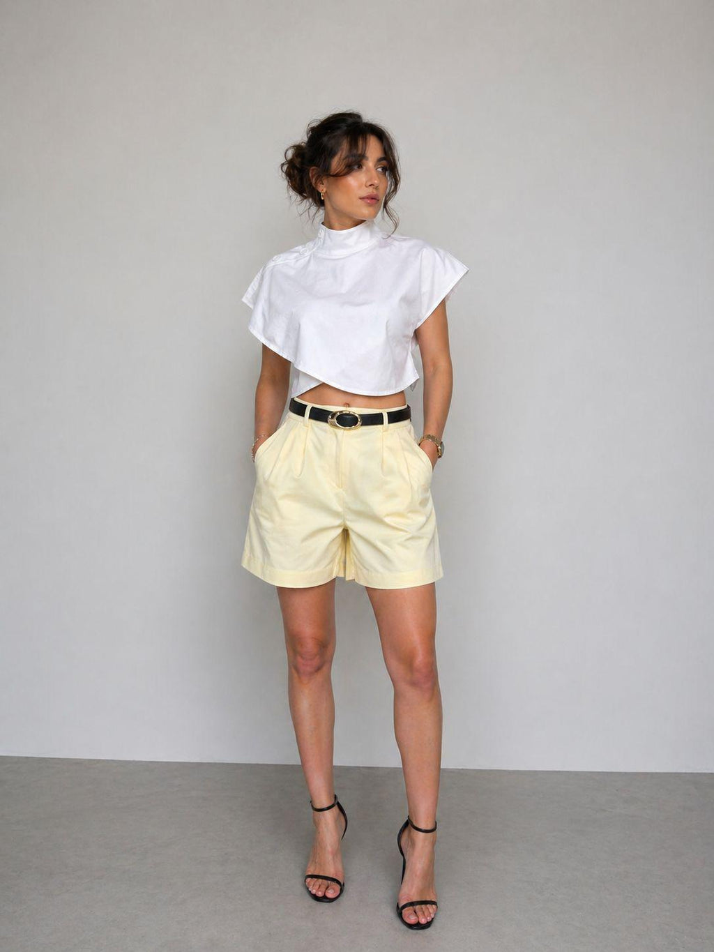 HİLORA Noir Tailored Kemerli Şort - Butter Yellow & Mocha
