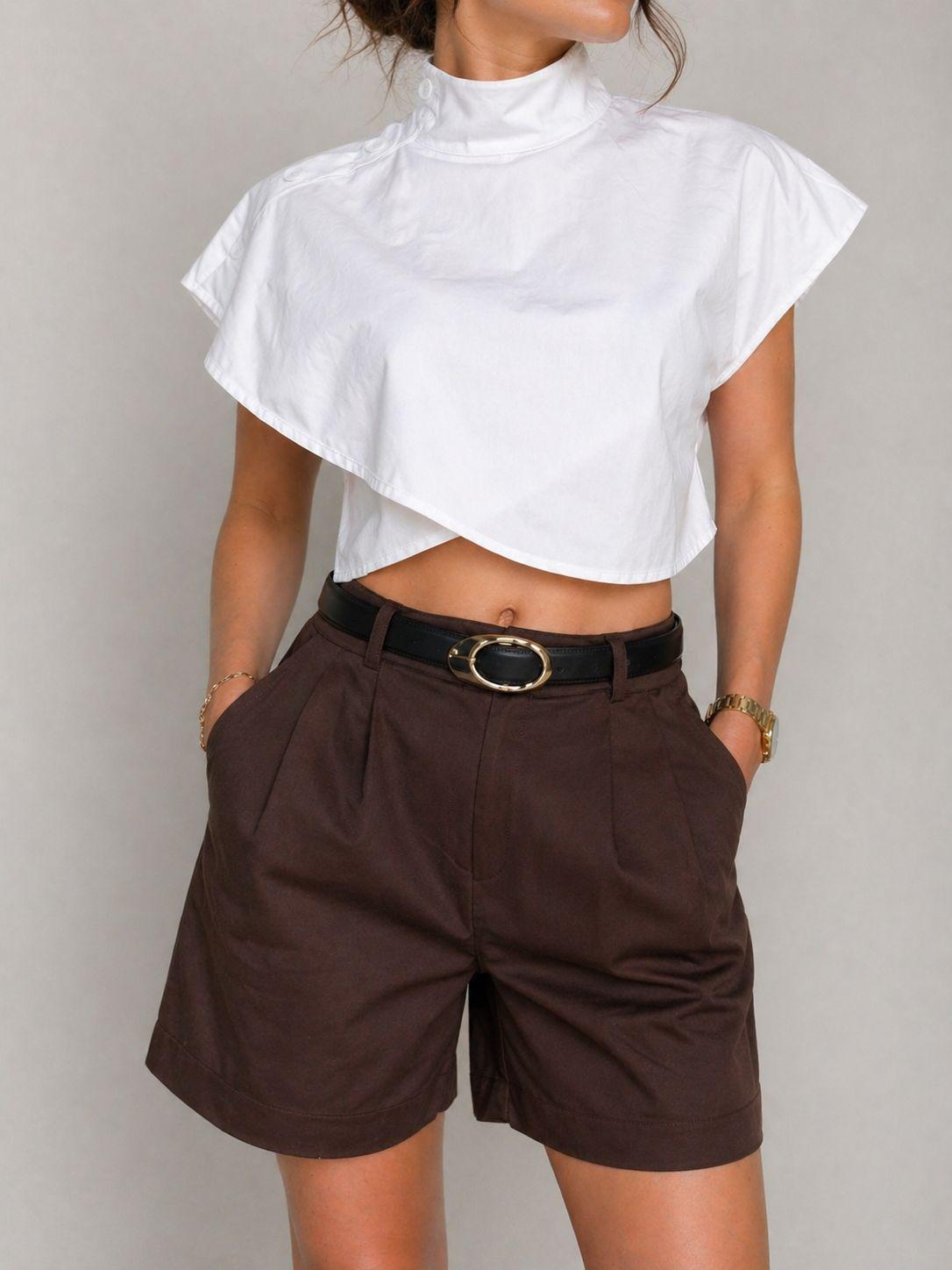HİLORA Noir Tailored Kemerli Şort - Butter Yellow & Mocha